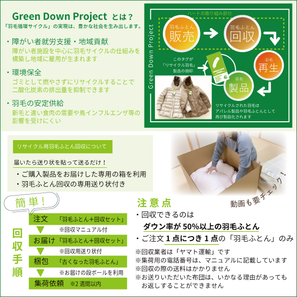 古い羽毛布団を回収するグリーンダウンプロジェクト 古い羽毛布団を回収するグリーンダウンプロジェクト