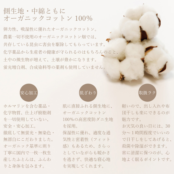 オーガニックコットン100%のおふとん オーガニックコットン100%のおふとん