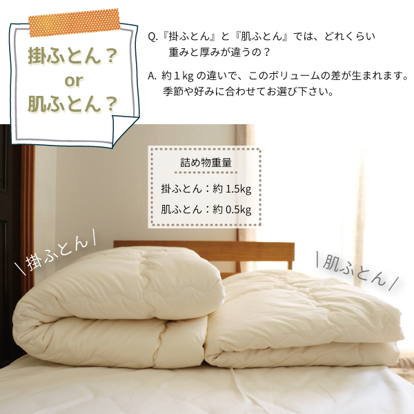 掛ふとんと肌ふとんのボリューム差 掛ふとんと肌ふとんのボリューム差